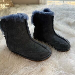 UGG Kids Dark Gray Boots with Blue Shearling Trim